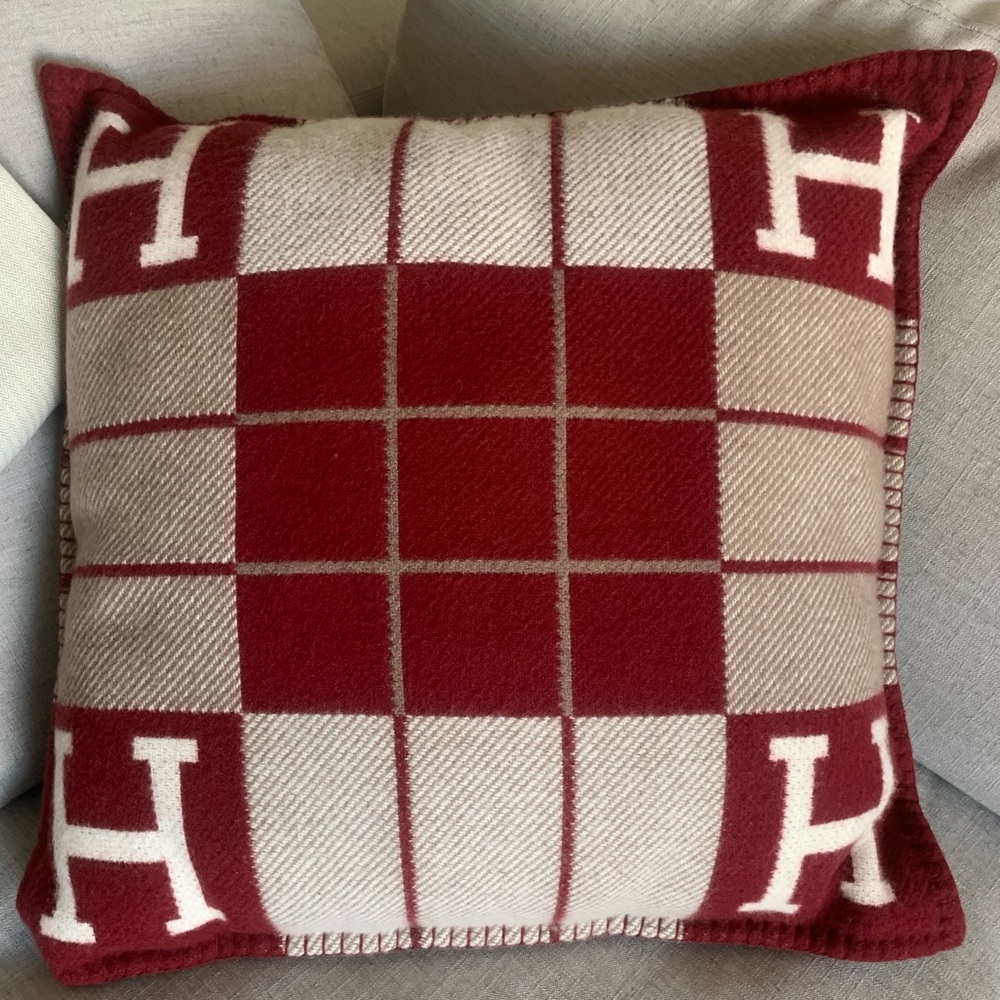 Hermes Avalon pillow rouge h and ecru, gently preowned .